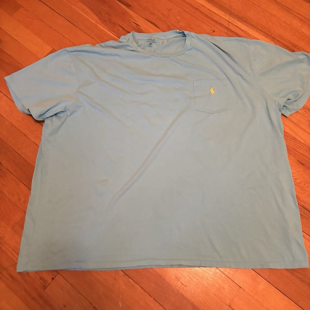 POLO Men’s 4XB Short Sleeve Light Blue Plus Husky Stain Yellow Pocket